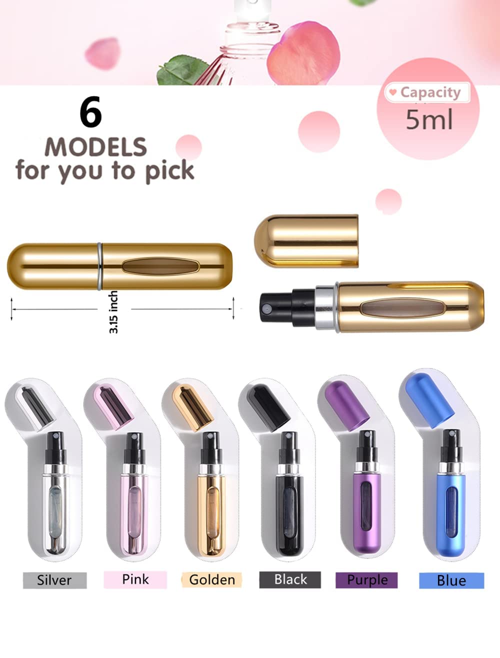 Portable Mini Perfume Refillable Atomizer Container, Portable Perfume Spray Bottle, Travel Perfume Scent Pump Case Fragrance Empty Spray Bottle for Traveling and Outgoing(5 ml) - Bhavnagar Deodap