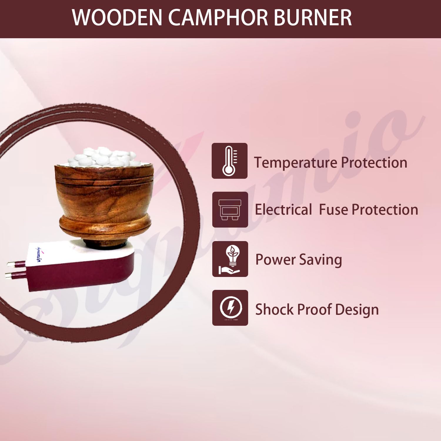 Wooden Kapoor Kapur Dani Camphor Karpuram Aroma Oil Diffuser Incense Burner Electrical Stand Machine Holder for Home,Office - Bhavnagar Deodap