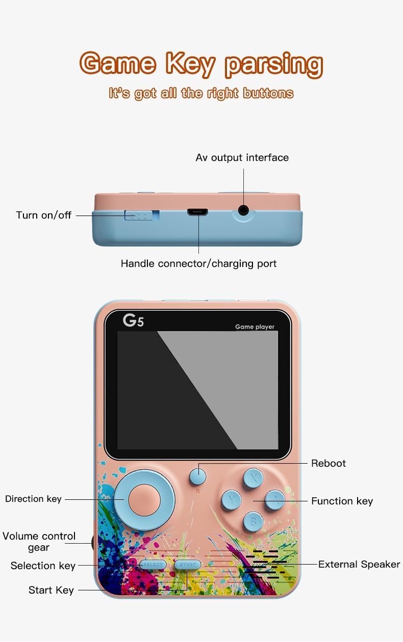 G5 Gamebox, 2 Players Gamepad:Video Game for Kids, 500 in 1 Retro Gaming Console, Handheld Classical Game Box Can Play On TV, 500 Games Like Contra, Tank, Bomber Man, USB Rechargeble, Age 3+