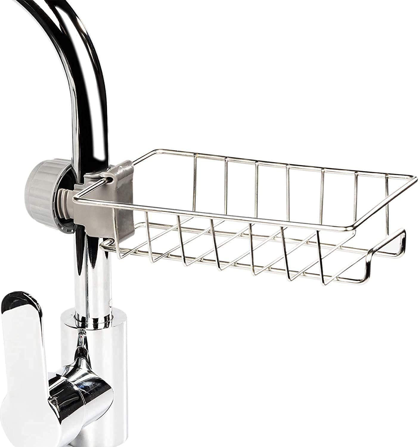 Kitchen Sink Faucet Sponge Holder Caddy Organizer Over, Stainless Steel Heavy Duty Thickening Hanging Drain Rack for scrubbers, soap, Bathroom, Detachable no Suction Cup Bathroom soap Holde - Bhavnagar Deodap