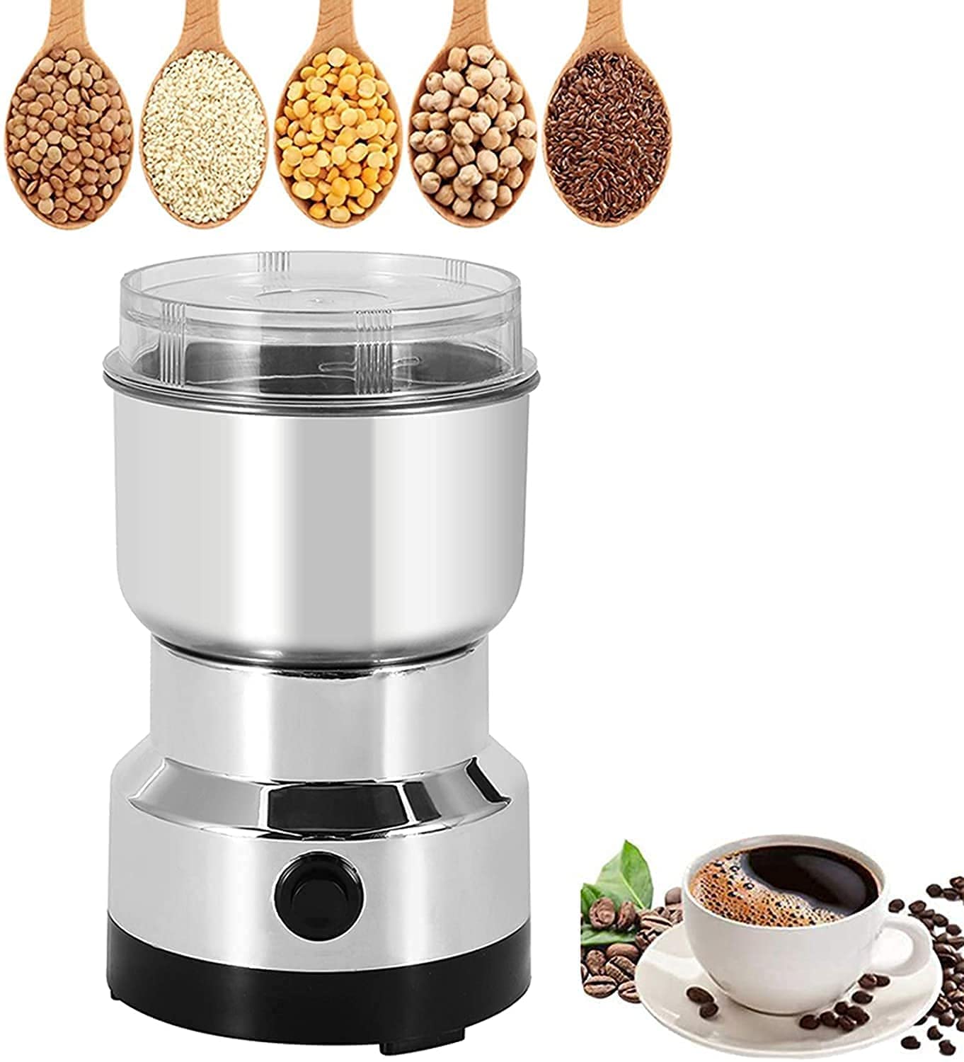 Multi-Functional Electric Stainless Steel Herbs Spices Nuts Grain Grinder with Stainless Steel Bowl, Portable Coffee Bean Seasonings Spices Mill Powder Machine Grinder Machine for Home and Office - Bhavnagar Deodap