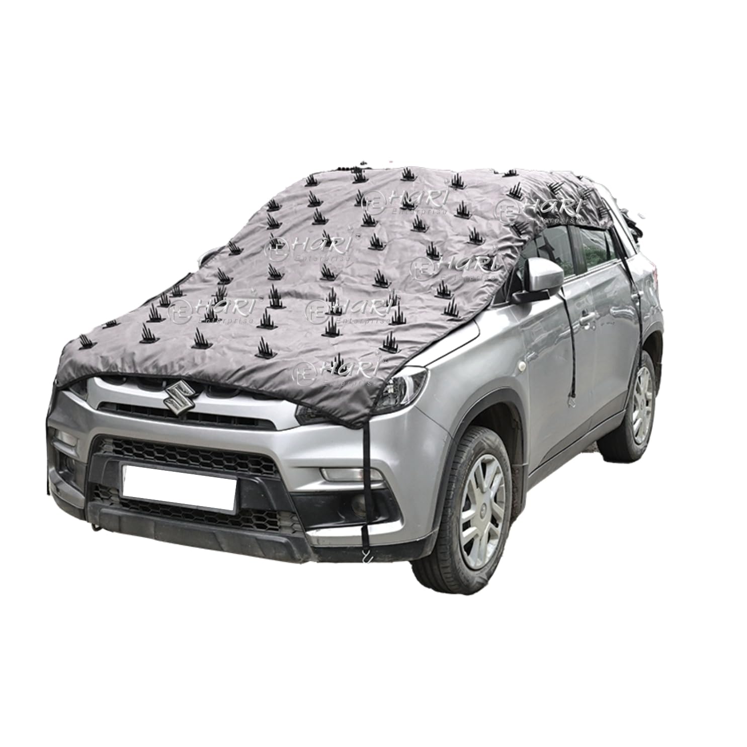 Car Protection Cover Compatible with Sedan/Xuv 15 Fit Roof & Bonnet (Spikes) Universal Size Single Half Pcs Cover (Large), Black