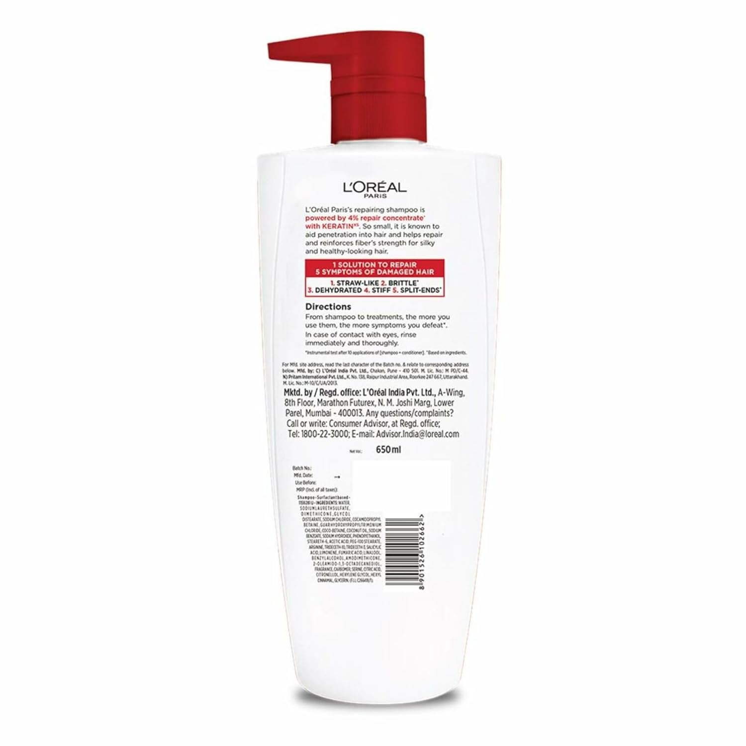 L'Oreal Paris Shampoo, For Damaged and Weak Hair, With Pro-Keratin + Ceramide, Total Repair 5, 650 ml