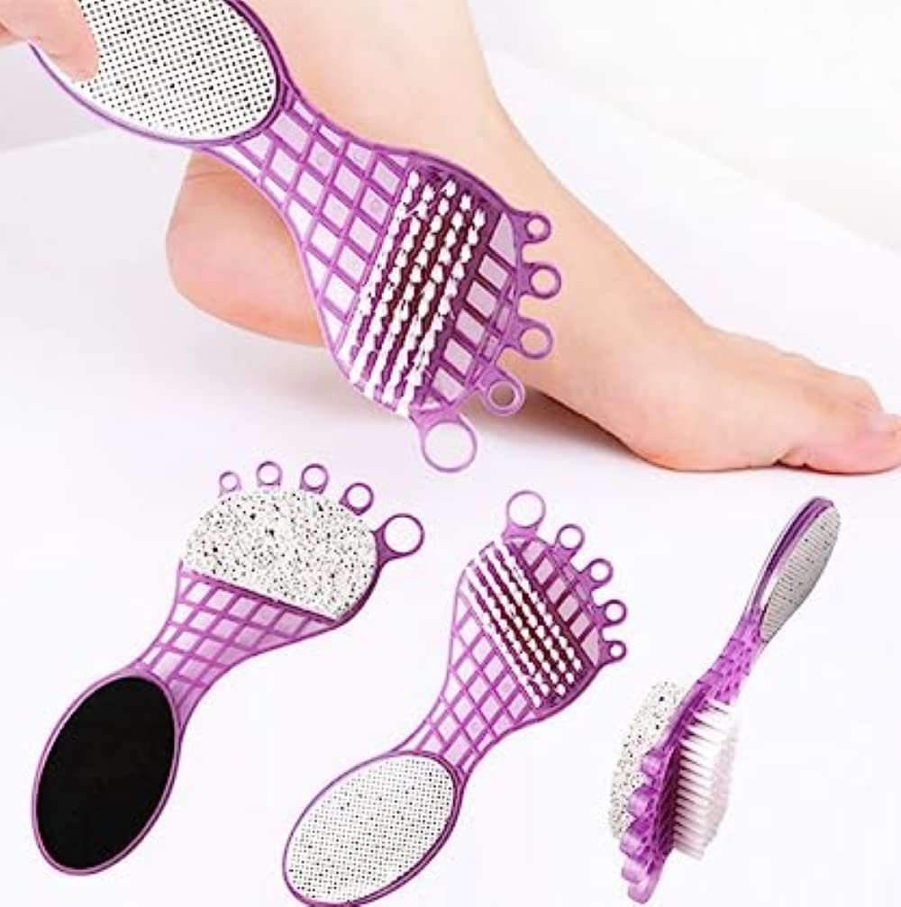 4 in 1 Pedicure Tool for Rough & Dry Feet Dual-Sided with Pumice Stone Soft Brush Steel Scrubber & Emery File Softens Hard Foot Corns & Calluses Cleanses & Smoothens Dull Feet - Bhavnagar Deodap