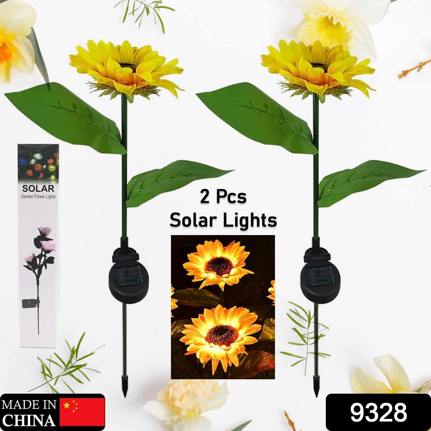 2 Pc Outdoor Solar Sunflower Lights Intelligent Light Control Waterproof Garden Landscape Stake Light - Bhavnagar Deodap