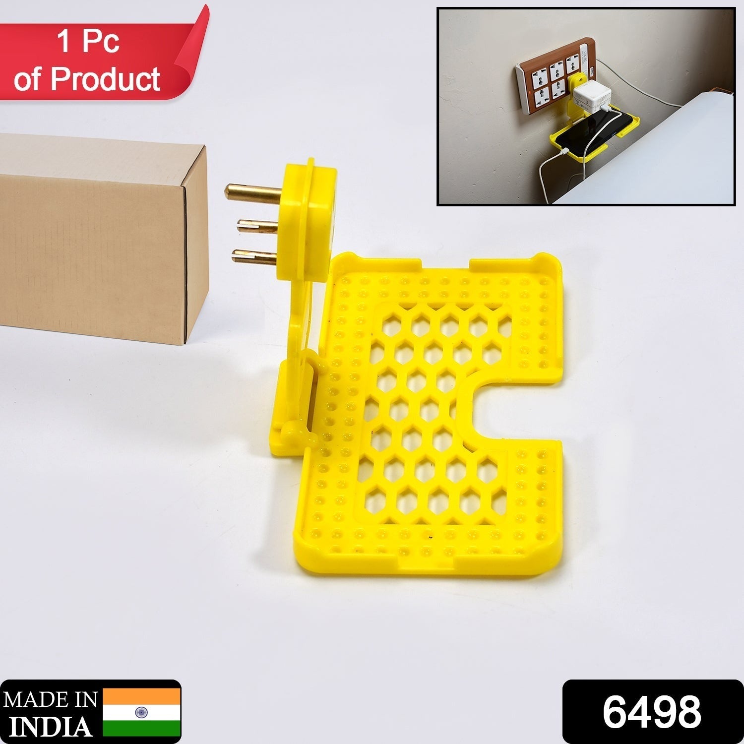 Multi-Purpose Wall Holder Stand for Charging Mobile Just Fit in Socket and Hang (Yellow) - Bhavnagar Deodap