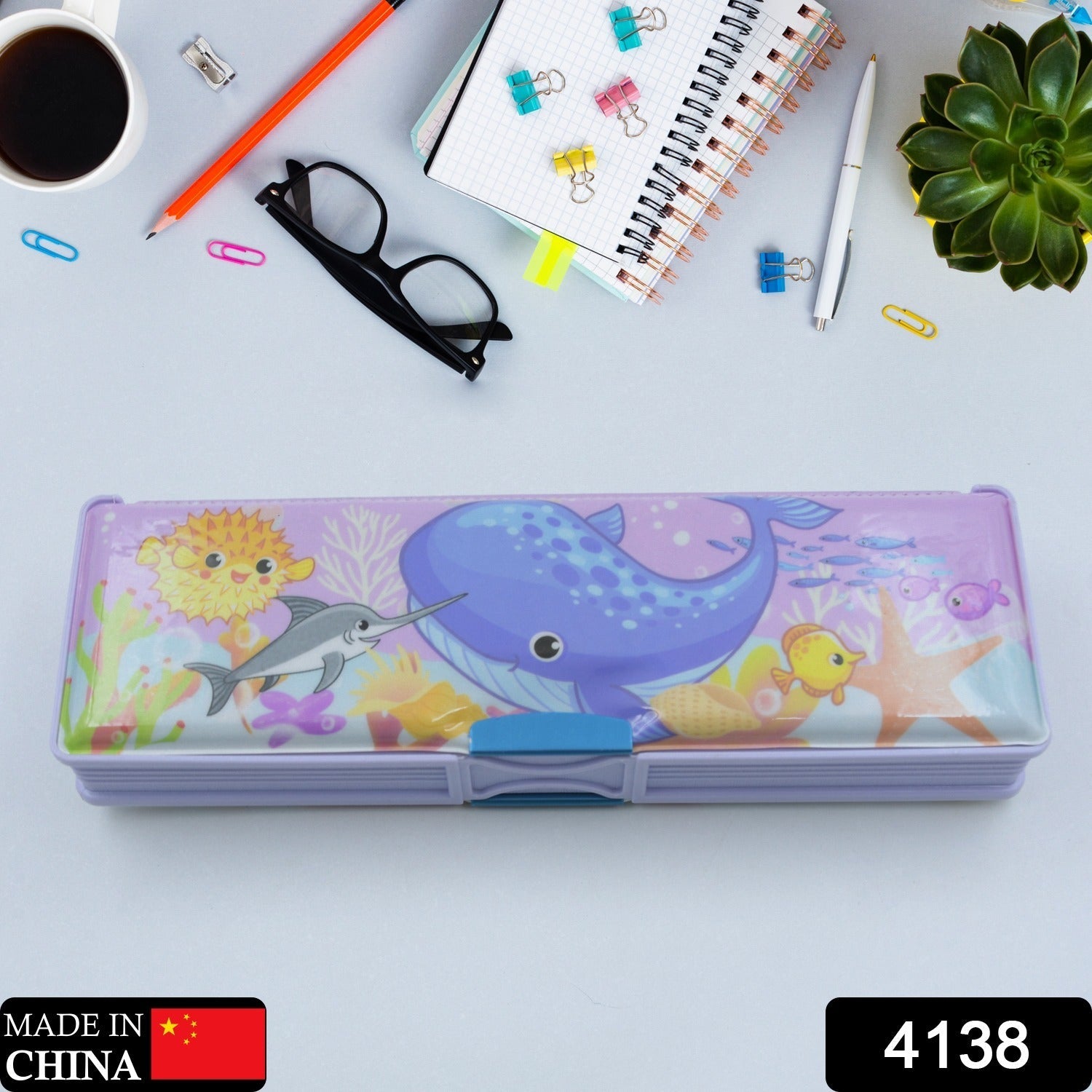 Multipurpose Compass Box, Plastic Double Deck Pencil Case with 2 Compartments, Supplies Utility Box Storage Organizer, Pencil Box for School, Cartoon Printed Pencil Case for Kids, Birthday Gift for Girls & Boys - Bhavnagar Deodap