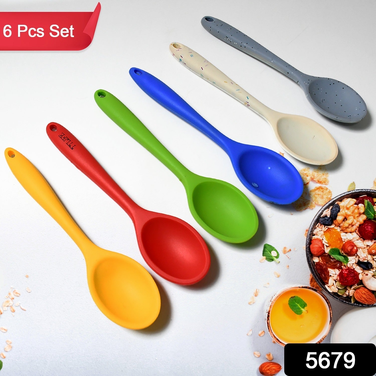 Multipurpose Silicone Spoon, Silicone Basting Spoon Non-Stick Kitchen Utensils Household Gadgets Heat-Resistant Non Stick Spoons Kitchen Cookware Items For Cooking and Baking (6 Pcs Set) - Bhavnagar Deodap