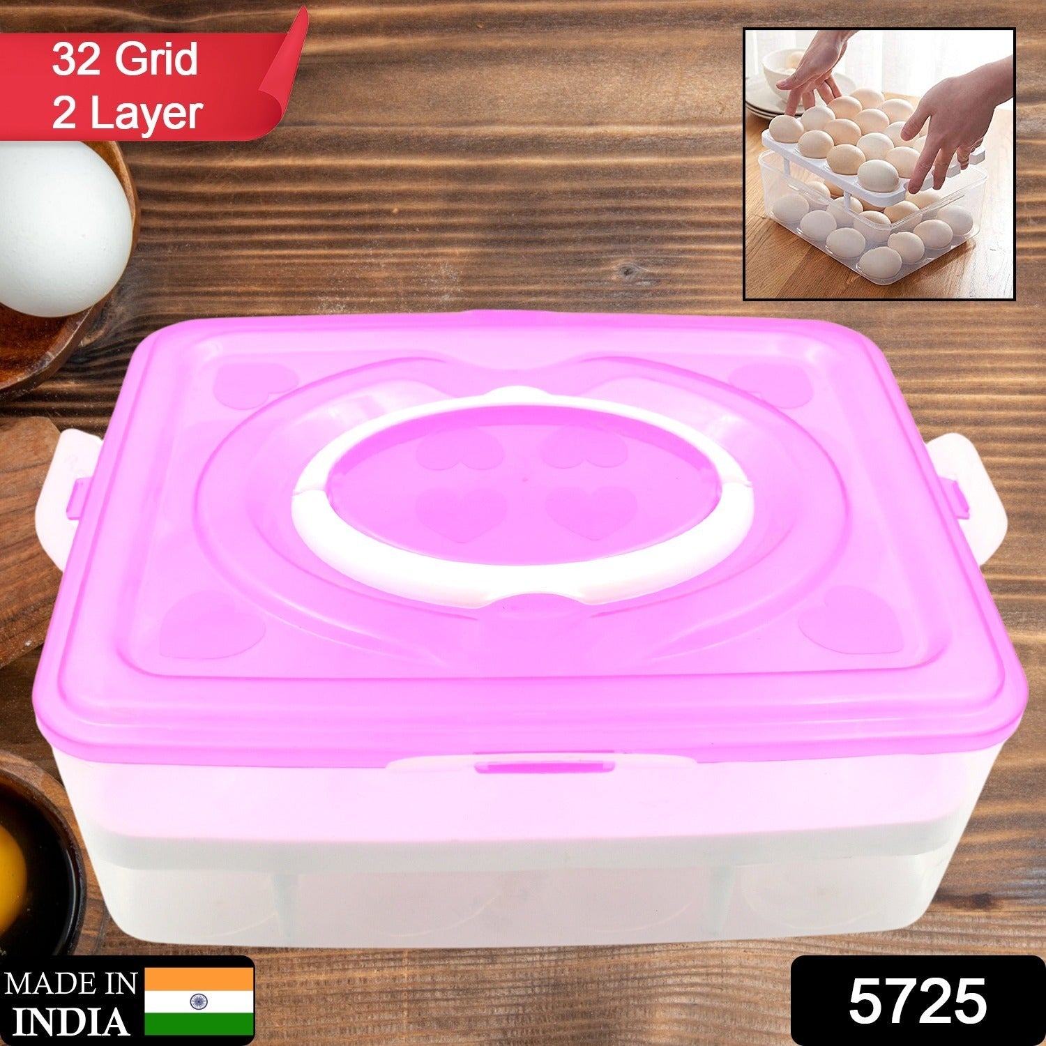 2Layer, 32 Grid Egg Tray with Lid Egg Carrier Holder for Refrigerator, Camping Food Storage Container with Handle (1 Pc ) - Bhavnagar Deodap