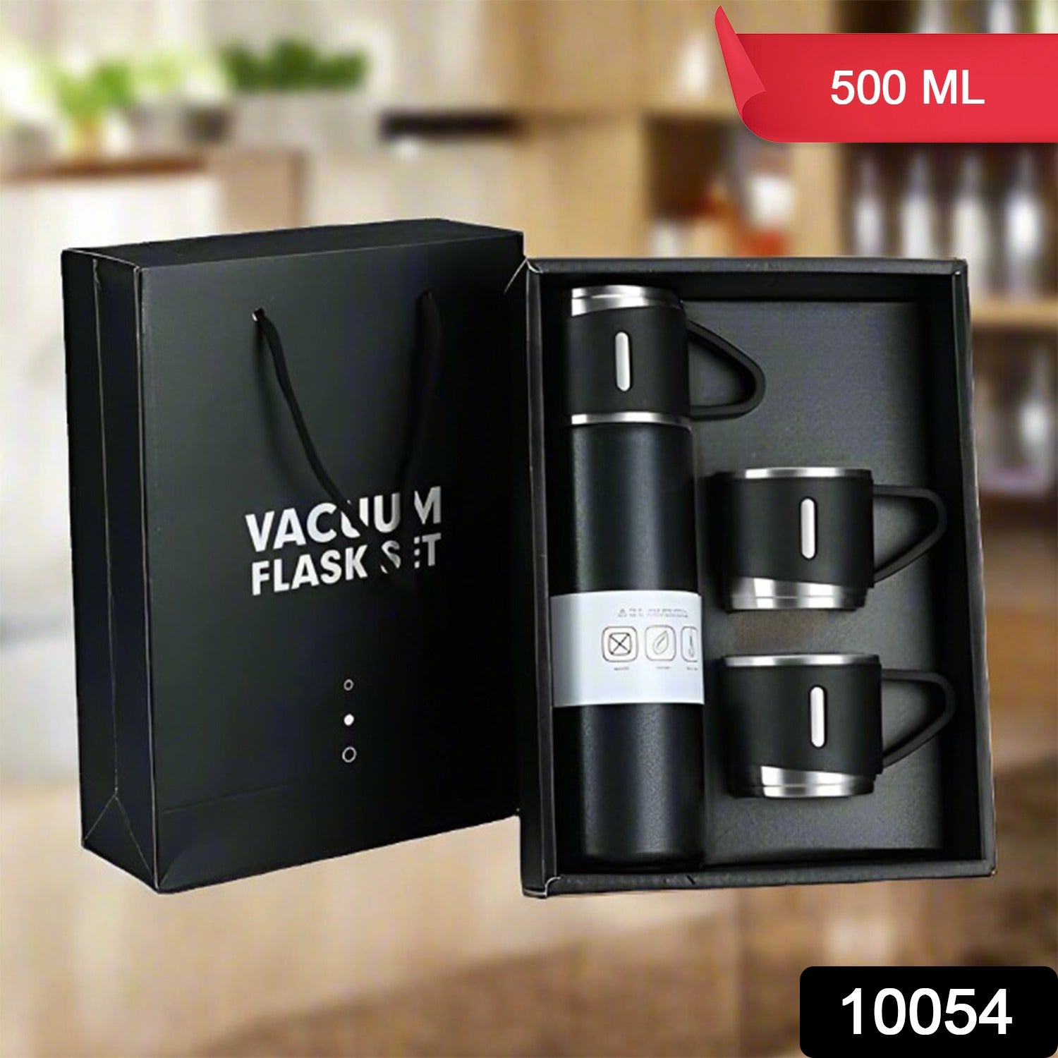 Stainless Steel Vacuum Flask Set with 3 Steel Cups Combo for Coffee Hot Drink and Cold Water Flask Ideal Gifting Travel Friendly Latest Flask Bottle. (500ml) - Bhavnagar Deodap