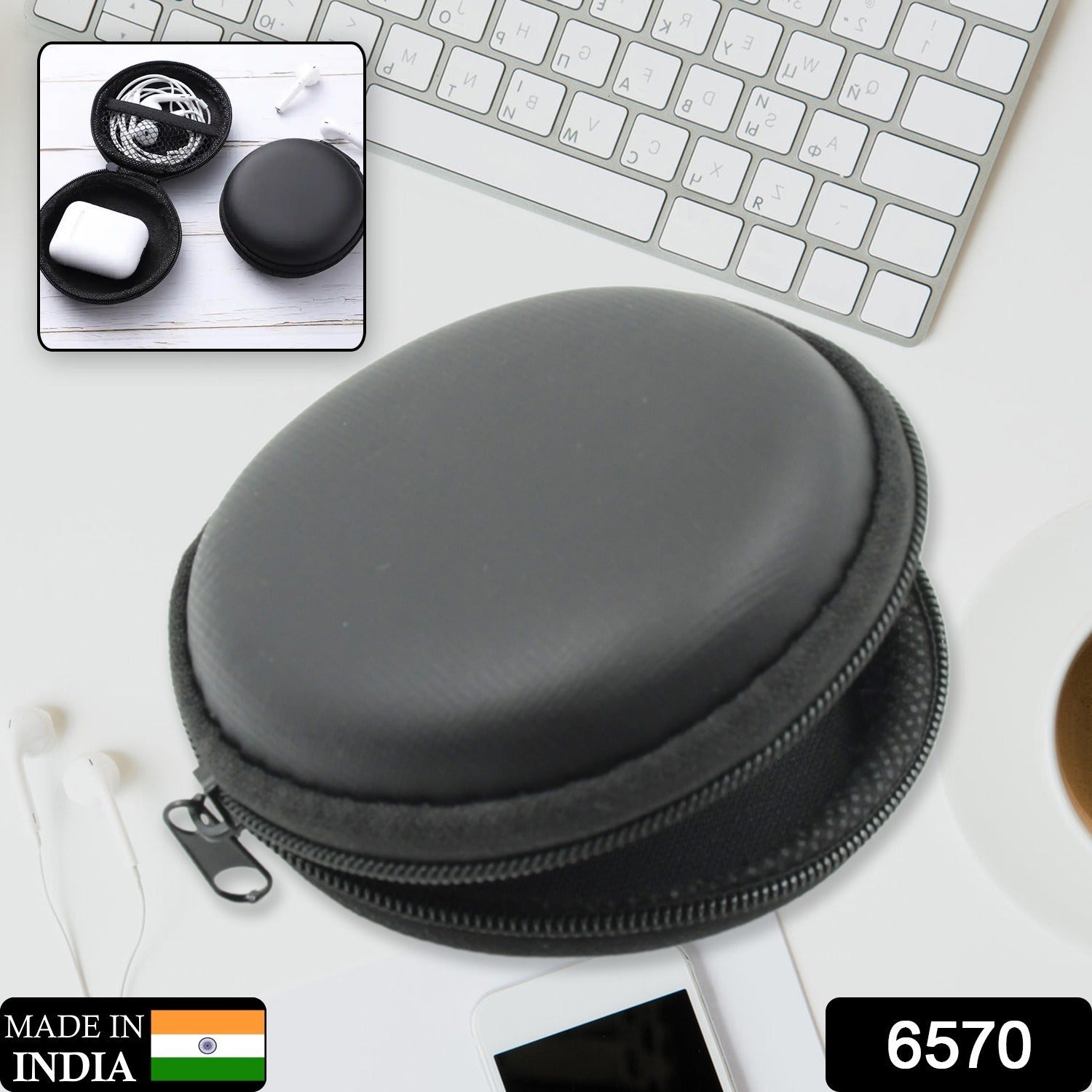 Cute Round Earphone Carrying Case - Multi-Use Pocket Pouch for Headphones, Cables, Coins, Airpods & More - Bhavnagar Deodap