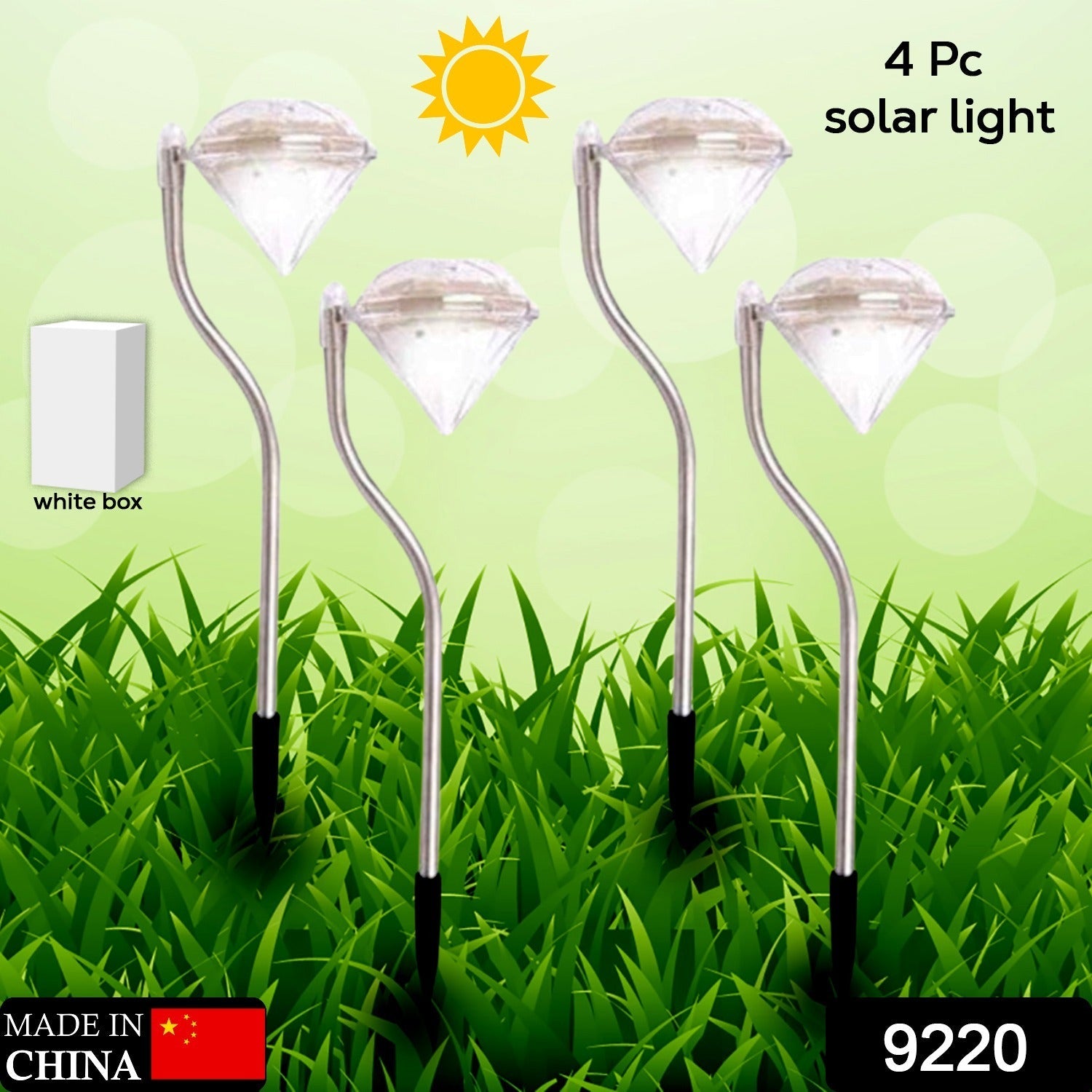 Diamond Shaped Solar Powered Stake Lights, Waterproof Outdoor Solar Power Lawn Lamps Led Spot Light Garden Pathway Stainless Steel Solar Landscape Lighting (4 Pcs Set) - Bhavnagar Deodap