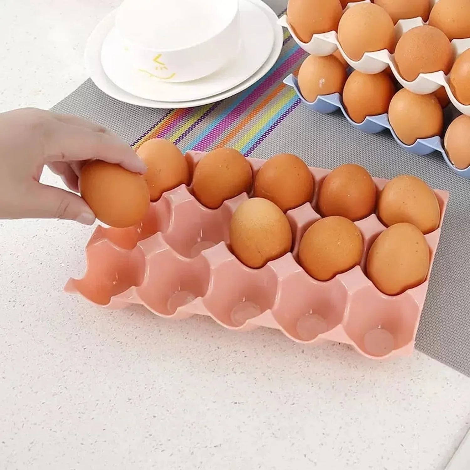 15 Cavity Plastic Egg Tray Egg Trays for Storage with 15 Eggs Holder (4 Pc Set) - Bhavnagar Deodap