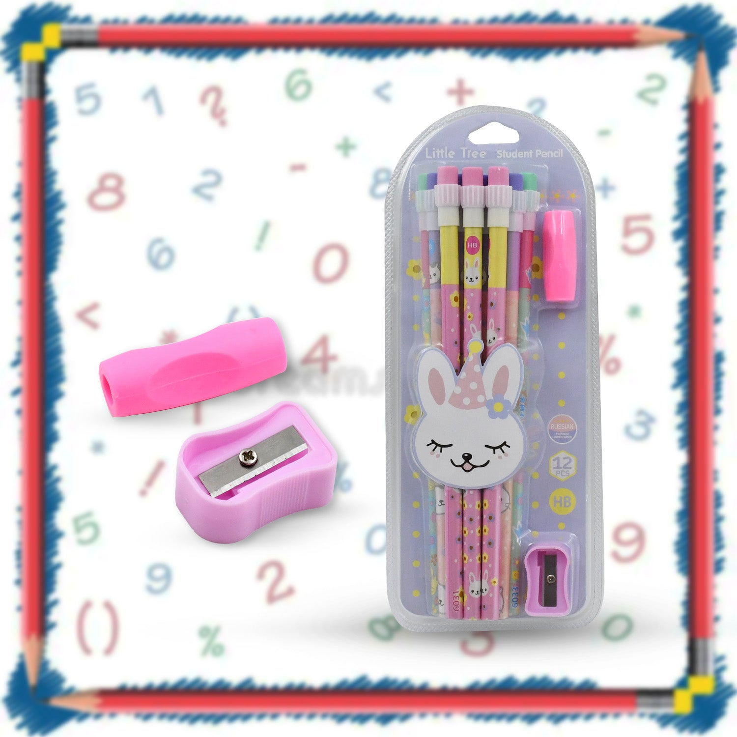 Cute Rabbit Bear Drawing Graphite Writing Pencil Set with Pencil Sharpener & Eraser, Pencil and Eraser Set with Eraser for Kids, for Girls, Fancy School Stationary, Birthday Party Return Gift (14 Pc Set) - Bhavnagar Deodap