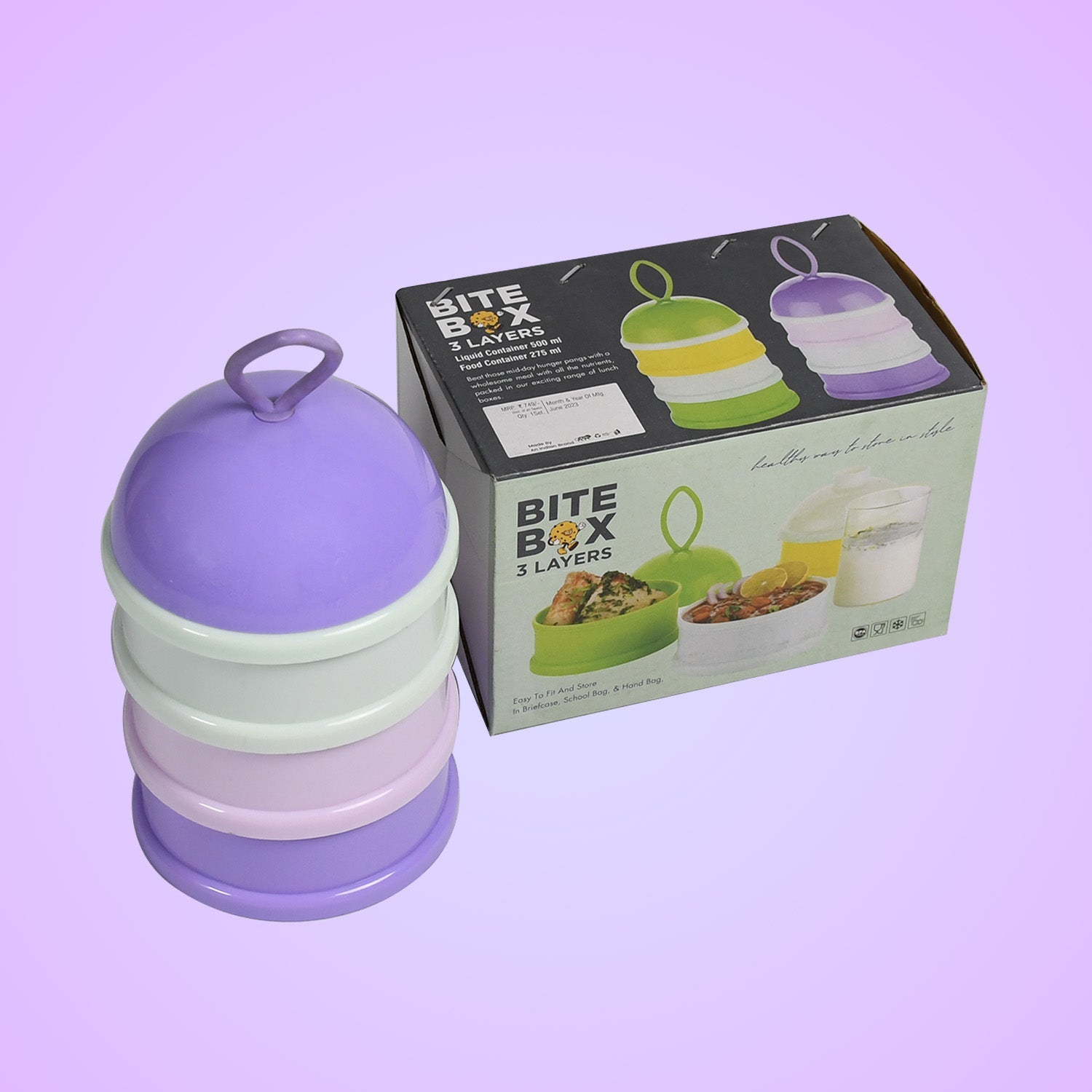 3 Layer Cute Portable Baby Food Milk Powder Storage Box Bottle Container Milk Powder Baby Food Container Bowl. (Purple) - Bhavnagar Deodap