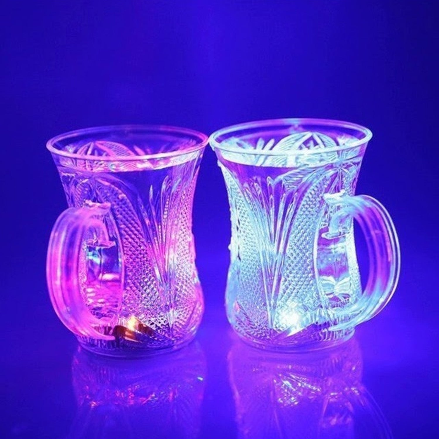 Flashing Cup LED Water Sensor Light up Cup with Handle for Home Kitchen Fun Luminous Water Cup, Party / Birthday / Nightclub / Christmas / Disco Entertainment Cup (2 Pcs Set) - Bhavnagar Deodap