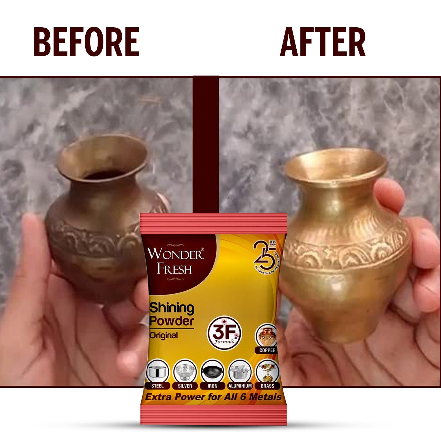 Shining Powder, Cleans and Polishes Copper, Brass, Silver, Aluminum, Iron, and Steel, Removes Tarnish and Oxidation (200 GM) - Bhavnagar Deodap