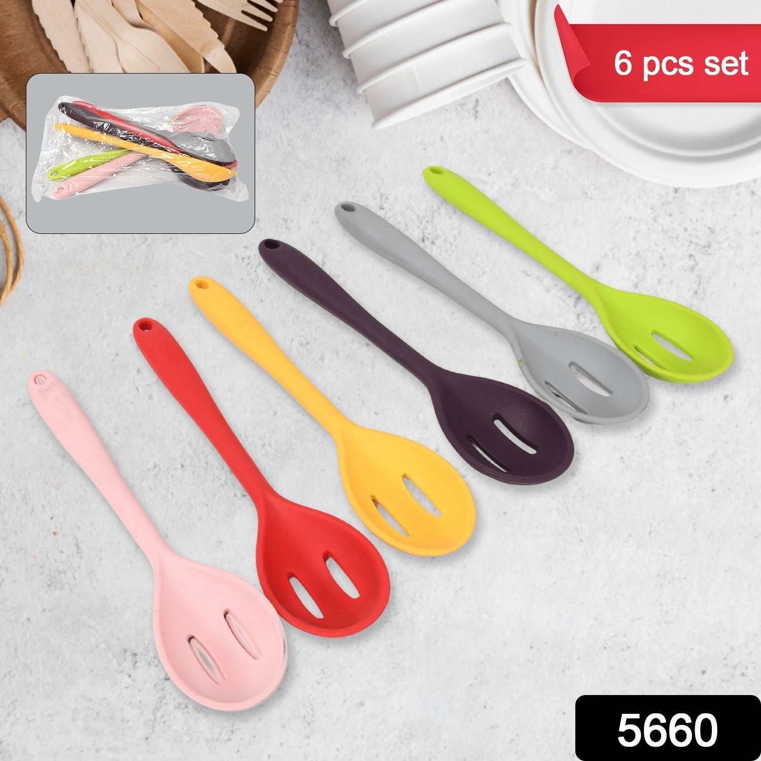 Multipurpose Silicone Spoon, Silicone Basting Spoon Non-Stick Kitchen Utensils Household Gadgets Heat-Resistant Non Stick Spoons Kitchen Cookware Items For Cooking and Baking (6 Pcs Set) - Bhavnagar Deodap