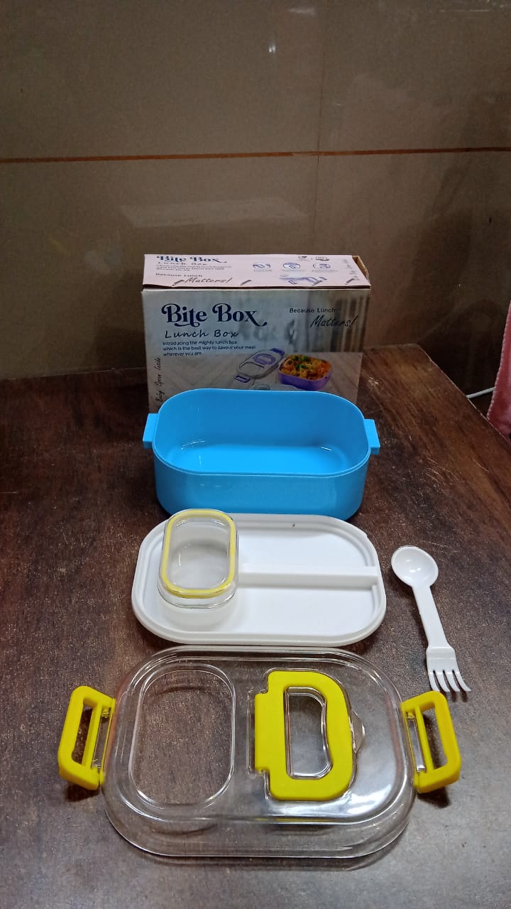 Durable Plastic Lunch box for Kids With 2 in 1 Spoon, Fork (1 Pc) - Bhavnagar Deodap