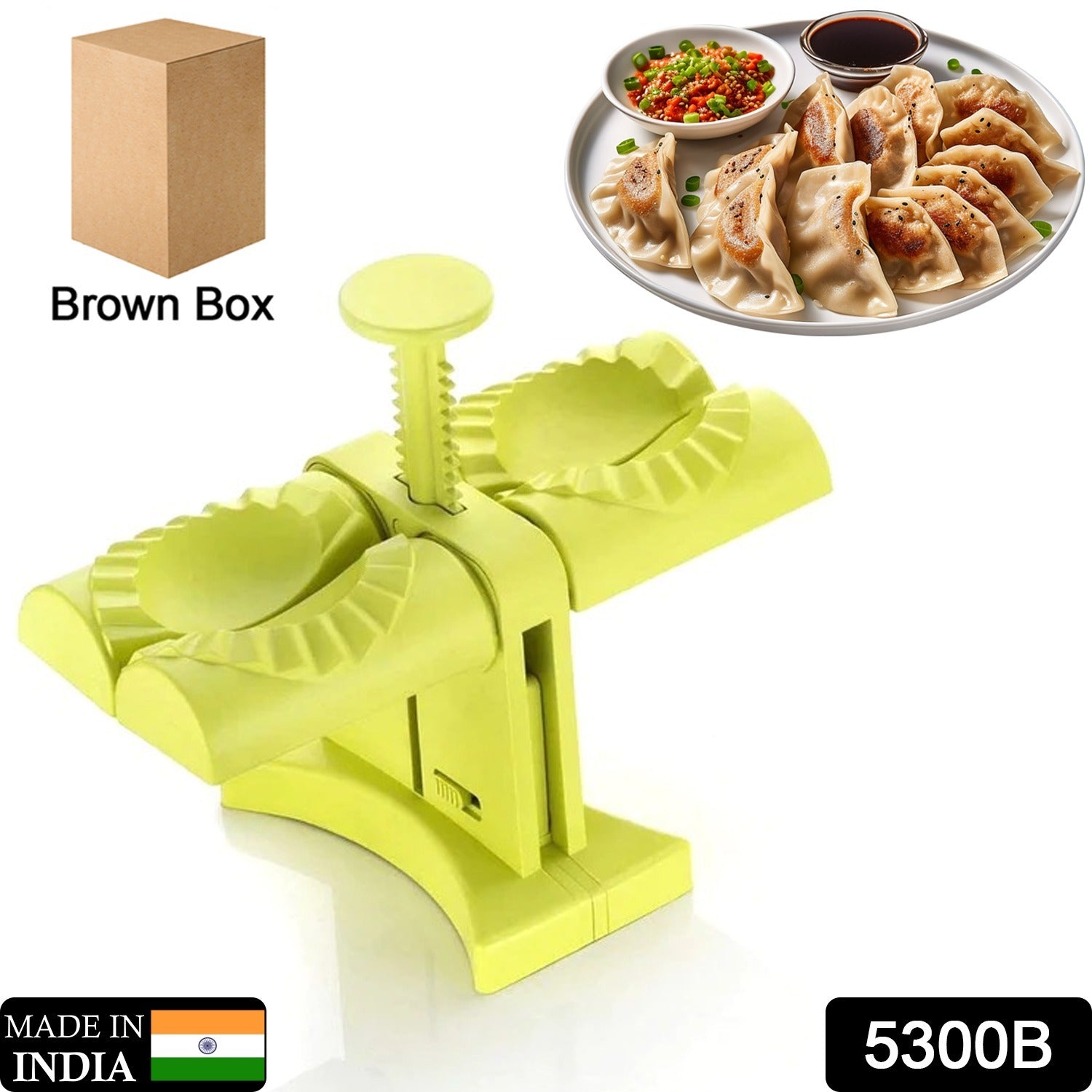 DUMPLING MAKER MOLD,DOUBLE HEAD DUMPLING MOLD WRAP TWO AT A ONE TIME,HOUSEHOLD DUMPLING MAKER MOULD,EASY-TOOL FOR MAKING DUMPLINGS,DUMPLING PRESS MOLD KITCHEN ACCESSORIES (Brown Box) - Bhavnagar Deodap