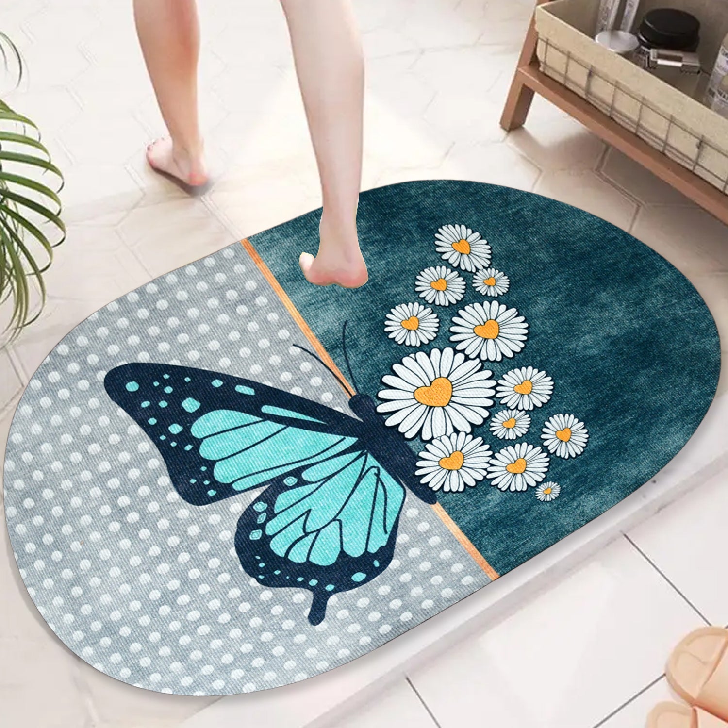 Floor Mat, Bath Mat, Door Mat Floral Pattern, Washable, Non-Slip, Stylish, Design Print Rug Mat, Stylish, Quality, Abrasion Resistant, Soundproofing, Hot Carpet, All Seasons, For Kitchen, Bedroom, Living Room (59x40 Cm) - Bhavnagar Deodap