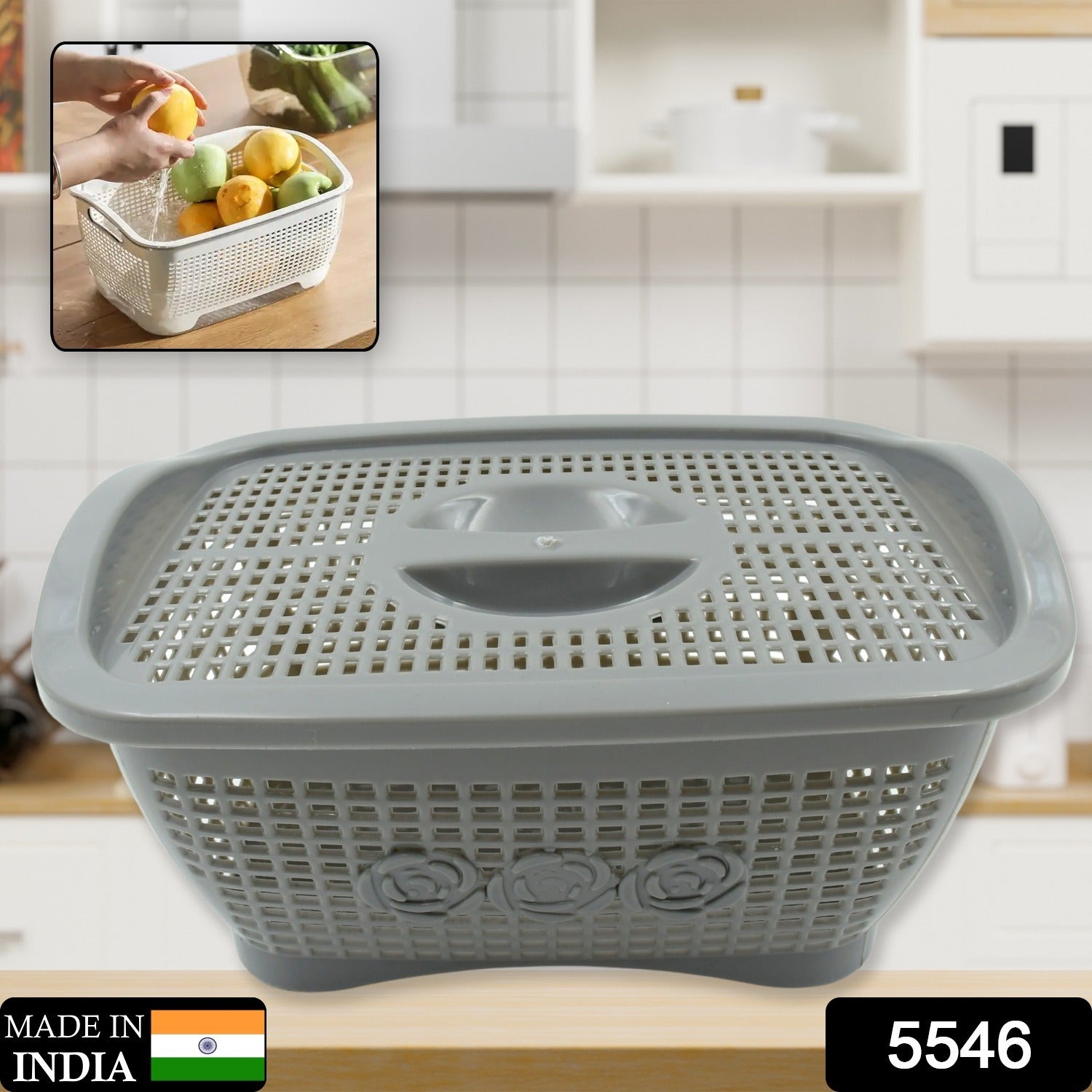 Multipurposes Plastic Basket, Organizer for Kitchen, Countertop, Cabinet, Bathroom with Lid, Plastic Storage Basket For Store Fruits, Vegetables, Magazines, Cosmetics, Stationary (1 Pc / Mix Color ) - Bhavnagar Deodap