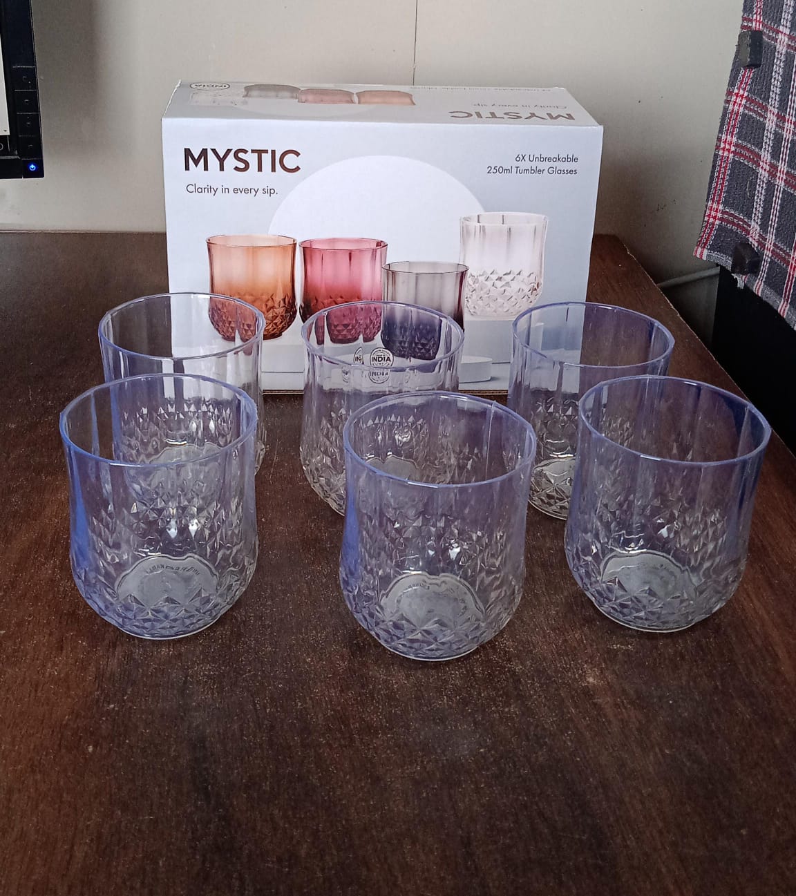 Heavy unbreakable Stylish look fully Transparent Glasses Set 250 ml (6pcs) - Bhavnagar Deodap
