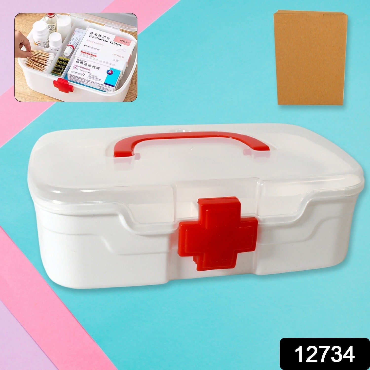 Medical Box, 1 Piece, Indoor Outdoor Medical Utility, Medicine Storage Box, Detachable Tray Medical Box Multi Purpose Regular Medicine, First Aid Box with Handle & Transparent Lid - Bhavnagar Deodap