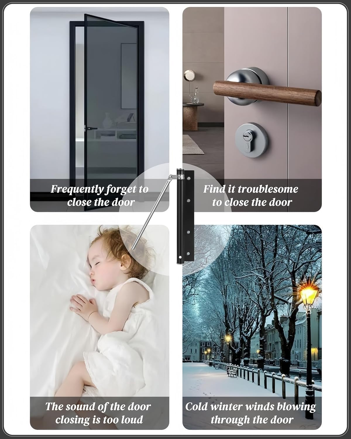 Automatic Door Closer,Spring Door Closer,Adjustable Spring Storm Door Closer, Heavy Duty Safety Spring Door Closer with Allen Key and Screws for Residential Commercial, Soft Closing Door