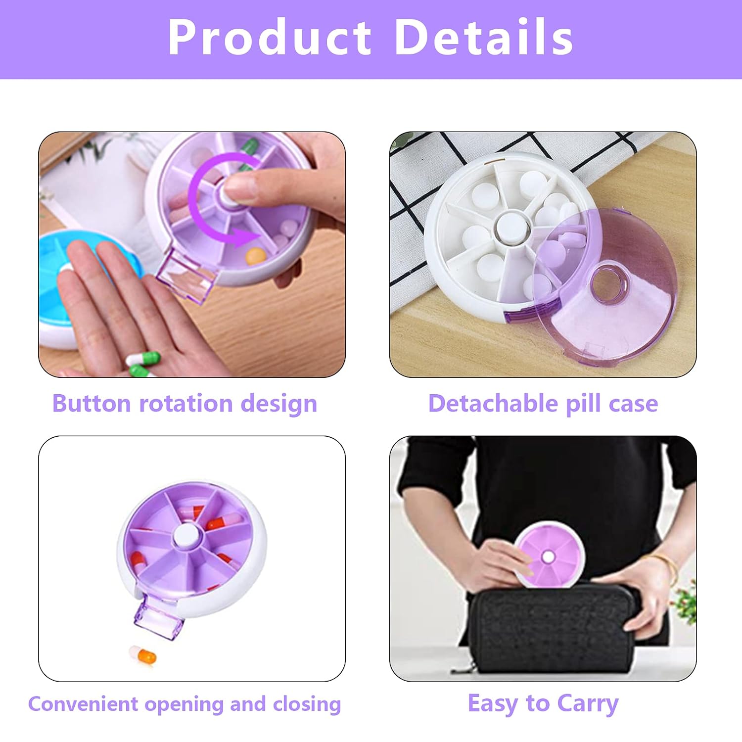 Pill Box Medicine Dispenser 7-Day Week Weekly Whee Cute Portable fruit style 7 grid seal rotation Pill Organizer Medicine Box (1 Pc) - Bhavnagar Deodap