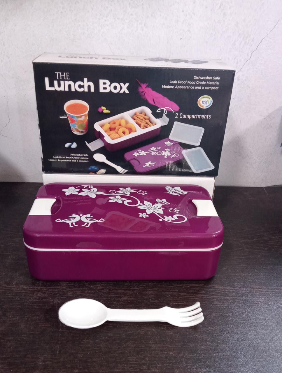 AIRTIGHT LUNCH BOX 2 COMPARTMENT LUNCH BOX LEAK PROOF FOOD GRADE MATERIAL LUNCH BOX MODERN APPEARANCE & COMPACT LUNCH BOX WITH SPOON - Bhavnagar Deodap