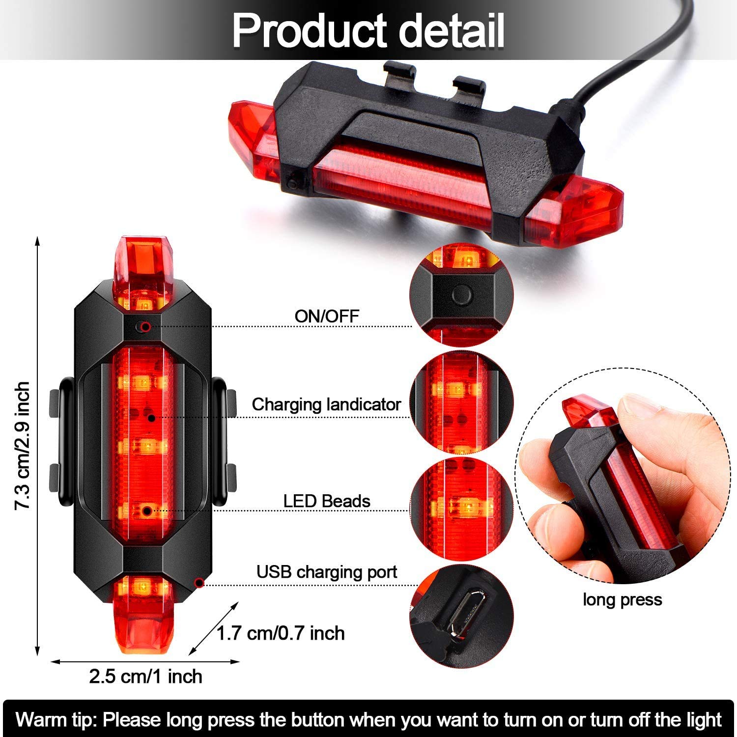 1561 Rechargeable Bicycle Front Waterproof LED Light (Red) 