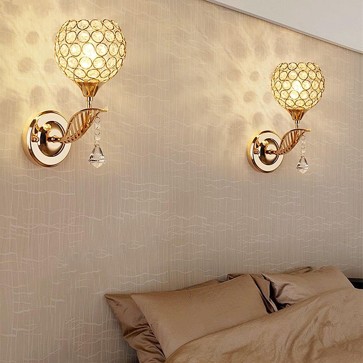 Modern Style Crystal Wall Light Living Room Corridor Balcony Lamp Wall Sconce Crystal Light Compatible with Home Ligting, Wall Art Light Round Modern Bedside Wall Ligs Dining Room Hallway Lig Fixture with E27 Socket (Bulb NOT Included) - Bhavnagar Deodap