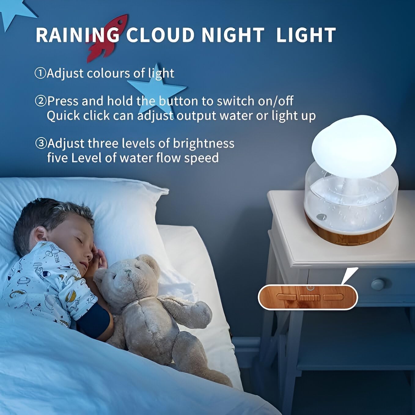 Rain Cloud Humidifier with LED Night Light – Mushroom Waterfall Diffuser, 7-Color Changing Cloud Lamp, Aromatherapy Essential Oil Diffuser for Bedroom, Nursery & Office