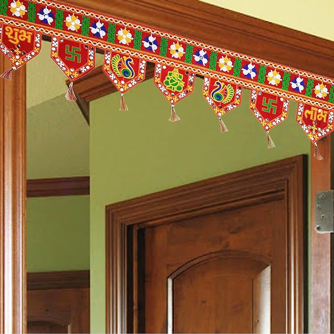 Red Traditional Toran with Zari work Hanging for Home -multidesign 35x - Bhavnagar Deodap