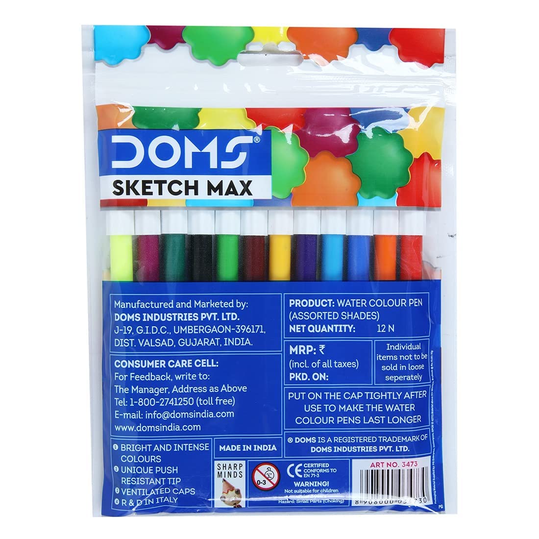 Sketch Max Non-Toxic Water Colour Sketch Pens (12 Assorted Shades x 1 Set) - Bhavnagar Deodap