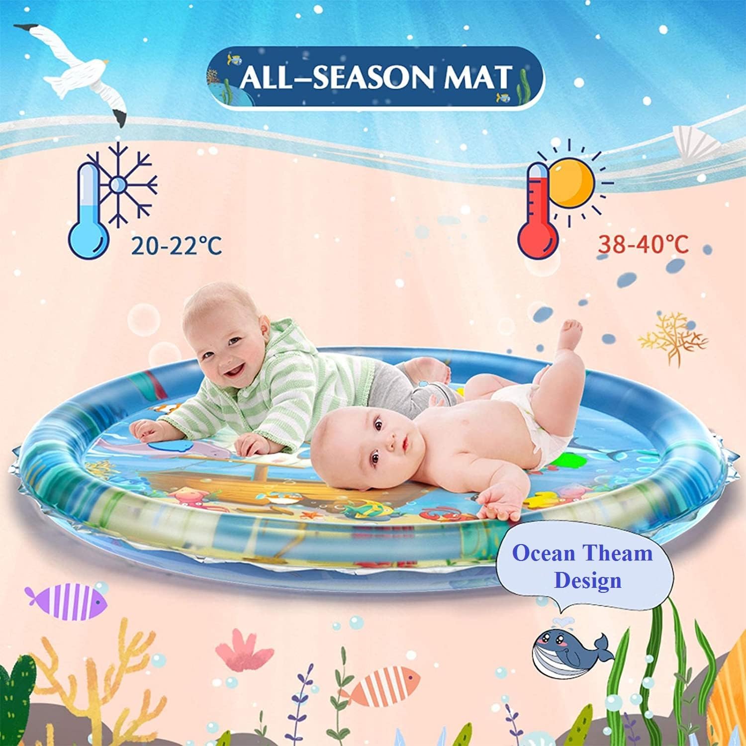 Activity Play Mat,Baby Infant Toddlers Inflatable Water Play Floor Mat Children Growth Activity Tool Baby Water Mat Toy for Baby Round Mat (40 X 40 X 2.5 Inches) - Multicolor
