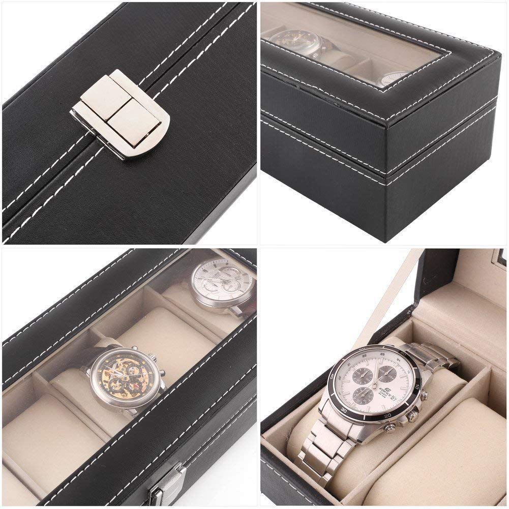 Watch Box Organizer - Watch Case Box for Men - Watch Organizer Storage Tray for Women - Wrist Watch Collection Holder 6 Slots - Sleek And Durable Display Case for All Watch Enthusiasts, Black