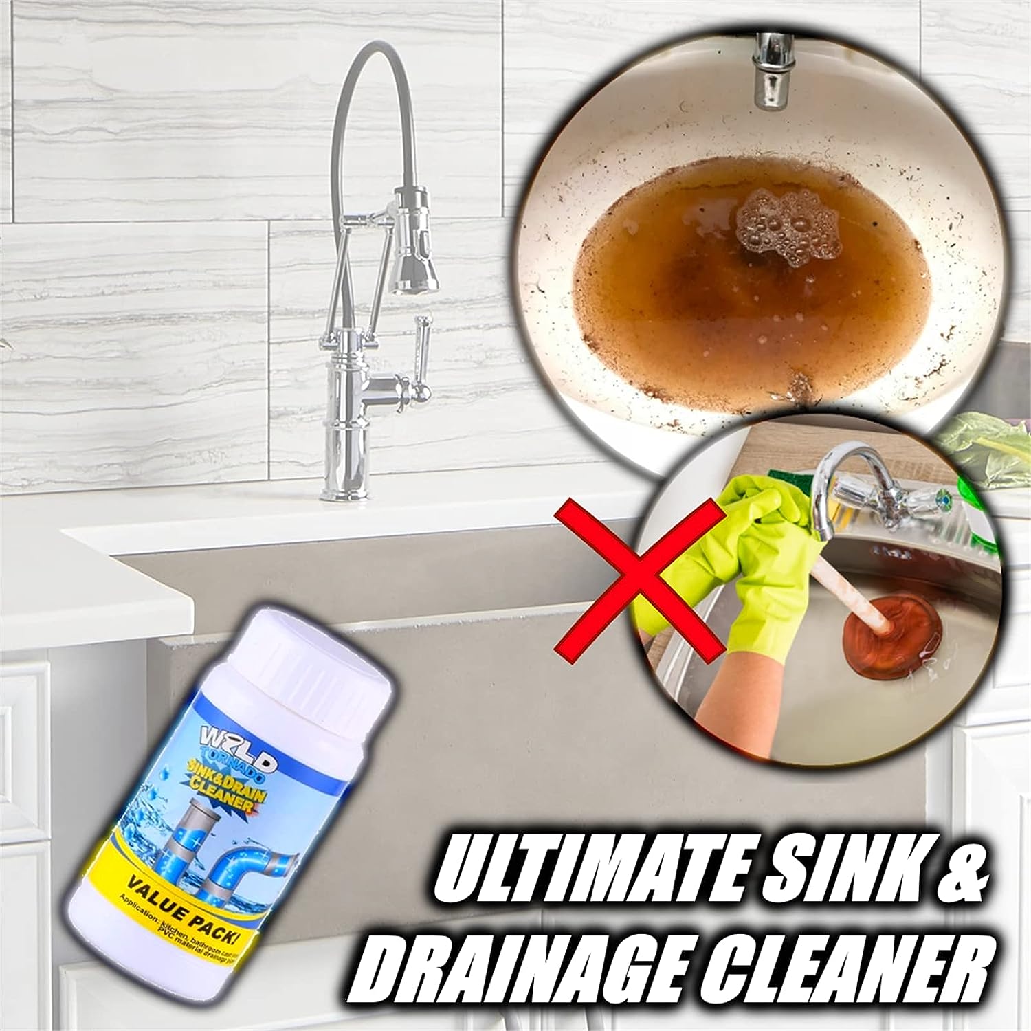 Powerful Sink and Drain Cleaner, Portable Powder Cleaning Tool Super Clog Remover Chemical Powder Agent for Kitchen Toilet Pipe Dredging (110 Gm) - Bhavnagar Deodap