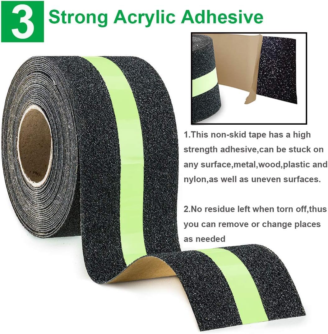 Anti Slip Grip Tape, Non-slip Traction Tapes with Glow in the Dark Reduce the Risk of Slipping for Indoor or Outdoor Stair Tread Step and Other Slippery Surfaces - Keeps You Safe, 2 Inch x 10Feet