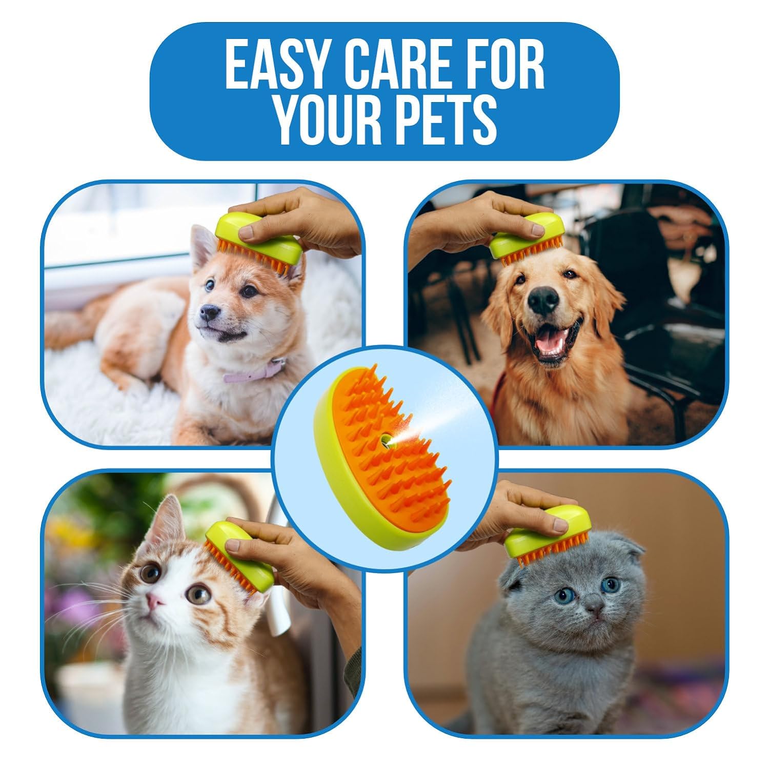 3 In1 Cat Steamy Brush, Self Cleaning Steam Cat Brush Cat Steamer Brush for Massage Cat Grooming Brush Pet Hair Removal Comb for Cat and Dog, for Removing Tangled and Loose Hair - Bhavnagar Deodap