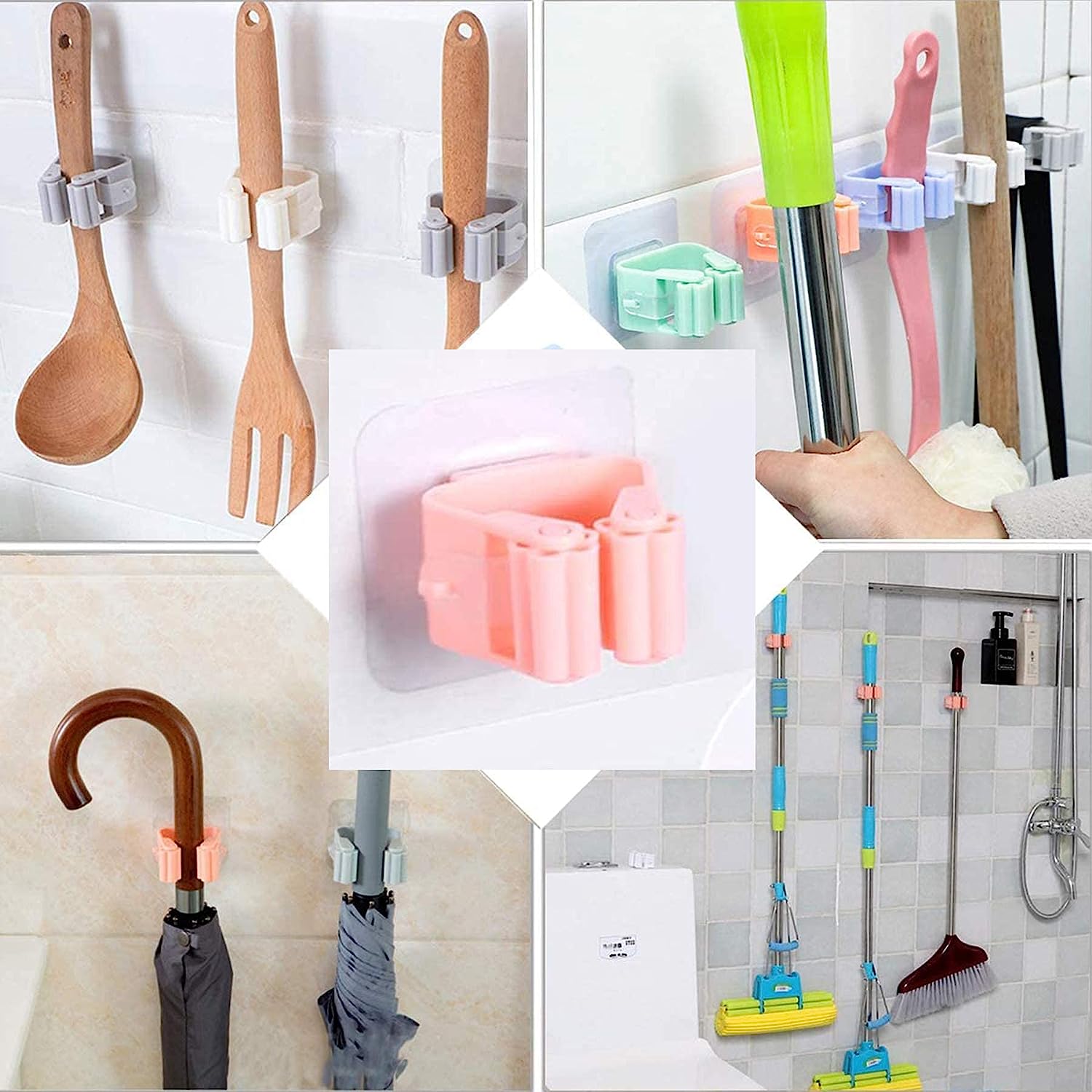 Broom Holder Wall Mounted, Mop and Broom Holder Broom Organizer Grip Clips, No Drilling, Wall Mounted Storage Rack Storage & Organization for Kitchen, Bathroom, Garden - Bhavnagar Deodap