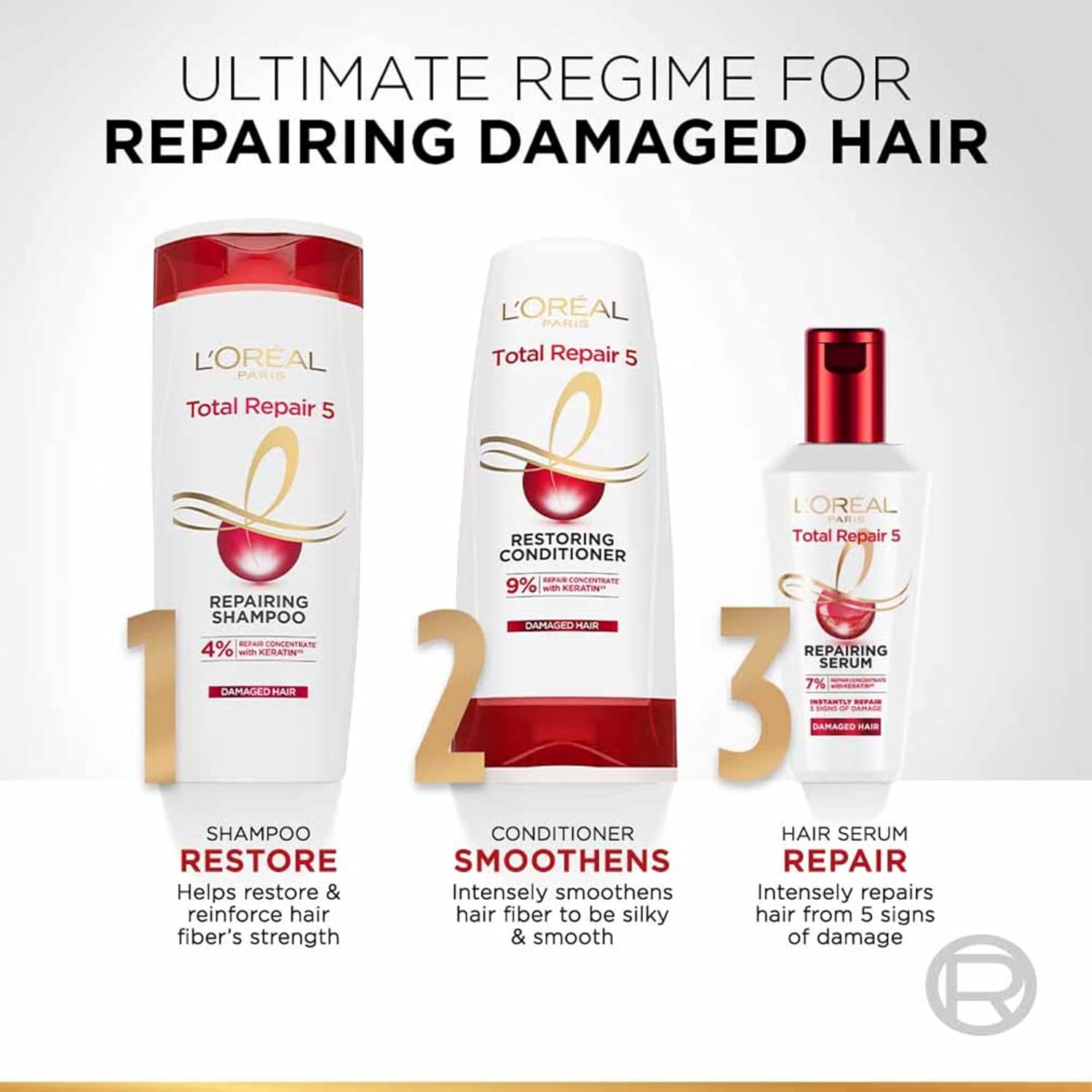 L'Oreal Paris Shampoo, For Damaged and Weak Hair, With Pro-Keratin + Ceramide, Total Repair 5, 650 ml