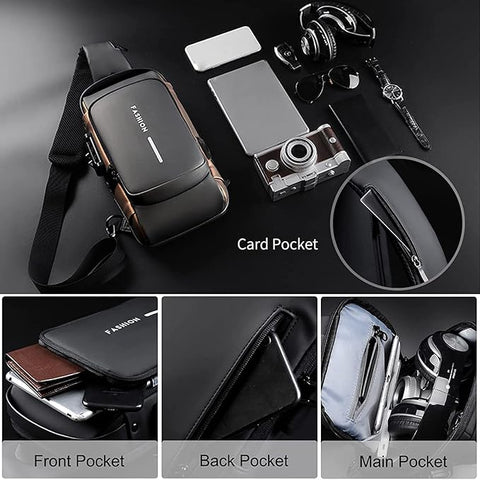 Crossbody Sling Bag For Men Women, Anti-Theft Fashion Chest Bag with USB Charging Port, Messenger Bags, Waterproof Casual Shoulder Bag