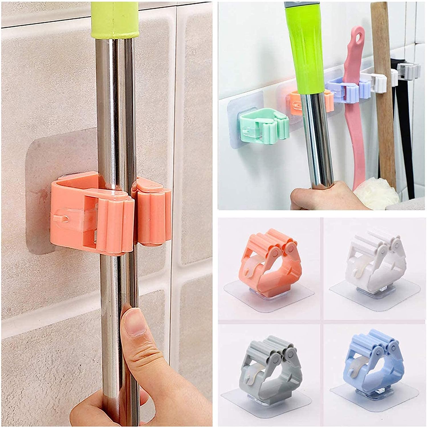 Broom Holder Wall Mounted, Mop and Broom Holder Broom Organizer Grip Clips, No Drilling, Wall Mounted Storage Rack Storage & Organization for Kitchen, Bathroom, Garden - Bhavnagar Deodap