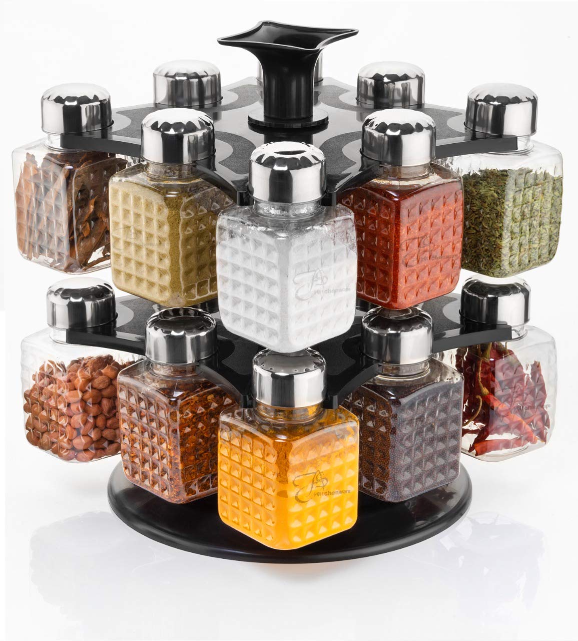 All New Square 16 Bottle Design 360 Degree Revolving Spice Rack Container Condiment, Pieces Set, Square Small Container - Bhavnagar Deodap