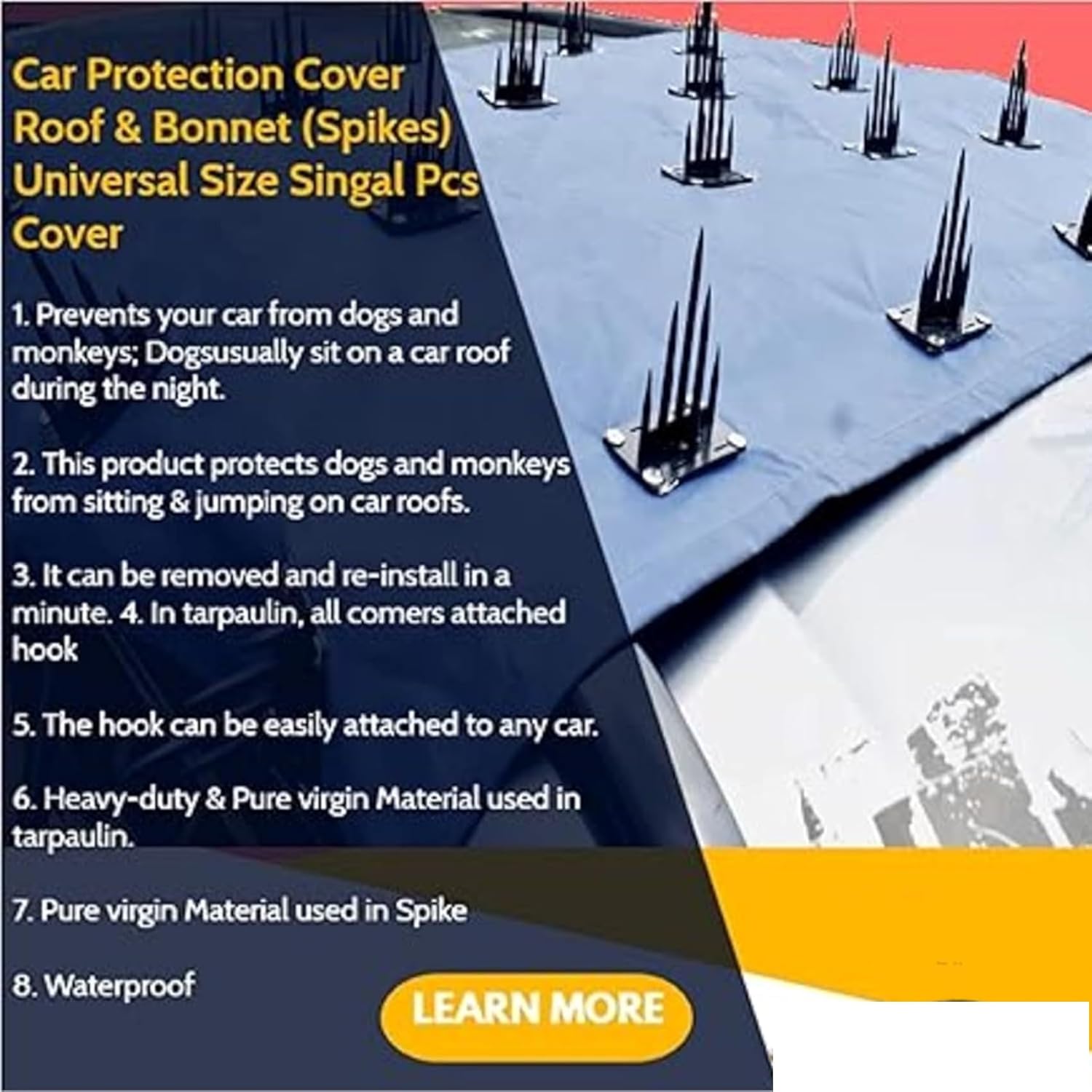 Plastic Car Roof/Bonnet Protection Cover (Spikes) – Universal Fit, Single Pcs, Black, Durable & Stylish, Shields Against Dirt & Damage, Perfect for Outdoor Protection & Car Care
