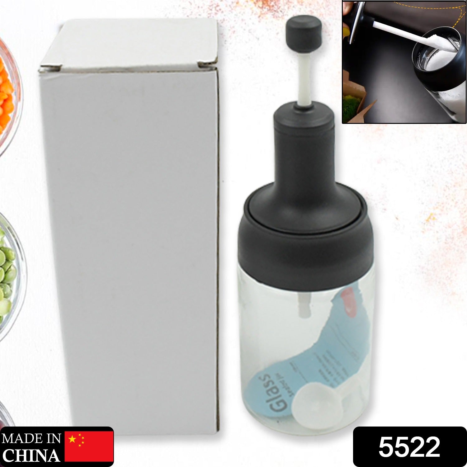 All-in-One Seasoning Jar: Heat-Resistant Glass with Spoon (1 Pc) - Bhavnagar Deodap