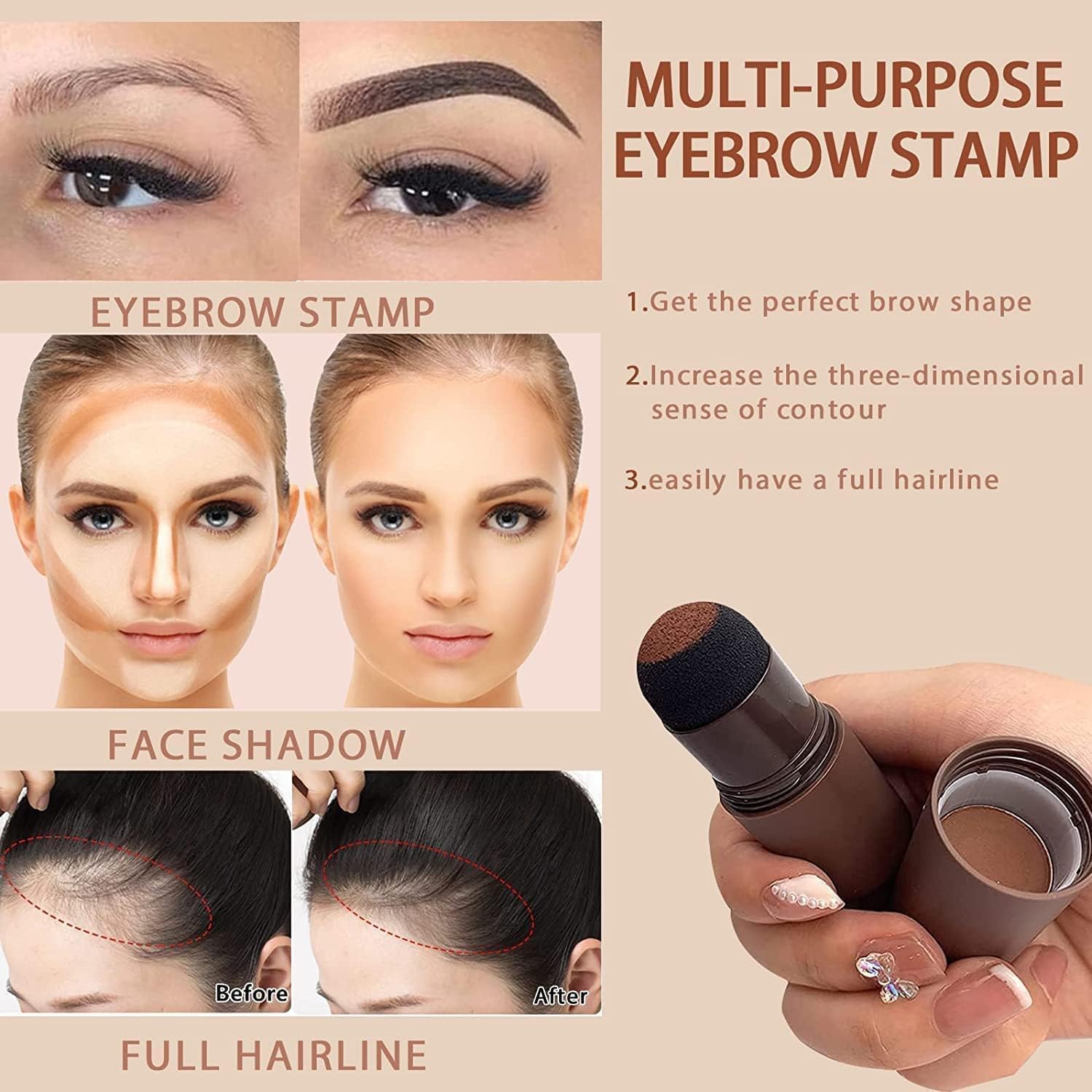 Hairline Powder Stick,Hair Shadow Powder Root Touch Up Powder, Waterproof Hair Shading Sponge Pen Hair Filler Powder For Cover Gray Hair Root, Hair Touch-Up, Thin Hair (BLACK)(brown)(4 gram) - Bhavnagar Deodap