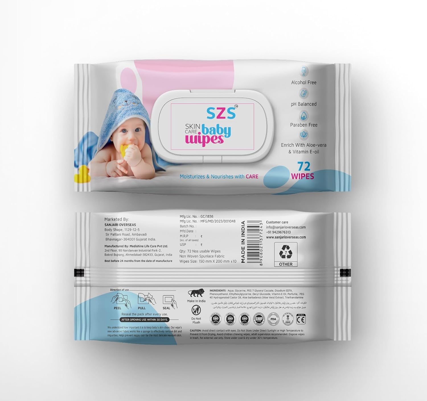 BUY 1 GET 2 FREE Gentle Baby Wet Wipes with Aloe Vera and Vitamin E Oil - Soft Moisturizing, 99% Pure Water, Natural Cloth Baby Wipes, pH Balanced, (72 Wipes)